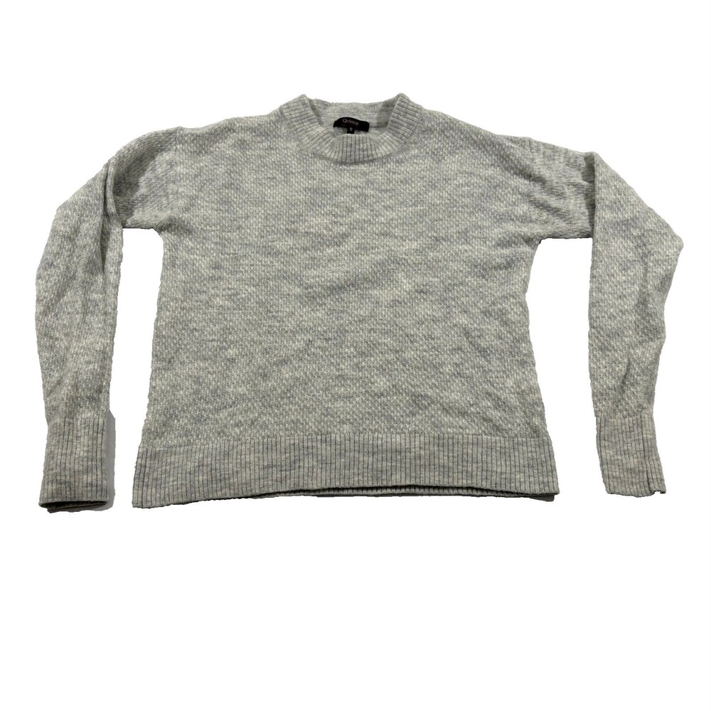Quince Womens Baby Alpaca Wool Diamond Stitch Crew Sweater Preppy Grey Sz S